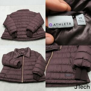 Athleta Jacket Womens 2X Purple 90% Down Thumbholes Quilted Puffer Full Zip‎